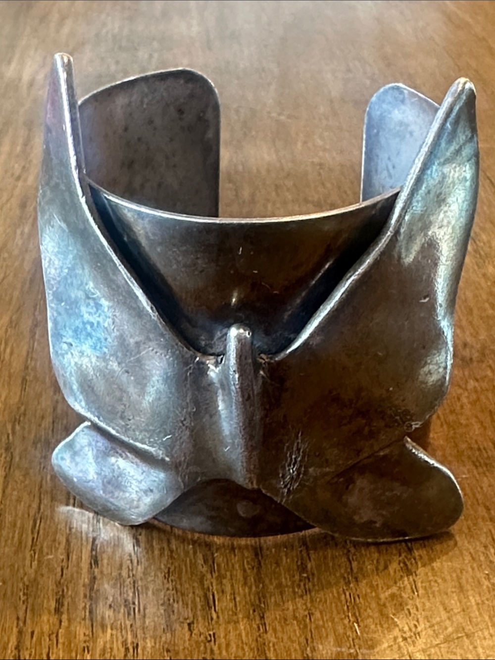 metal pointus paris butterfly brutalist silver cuff